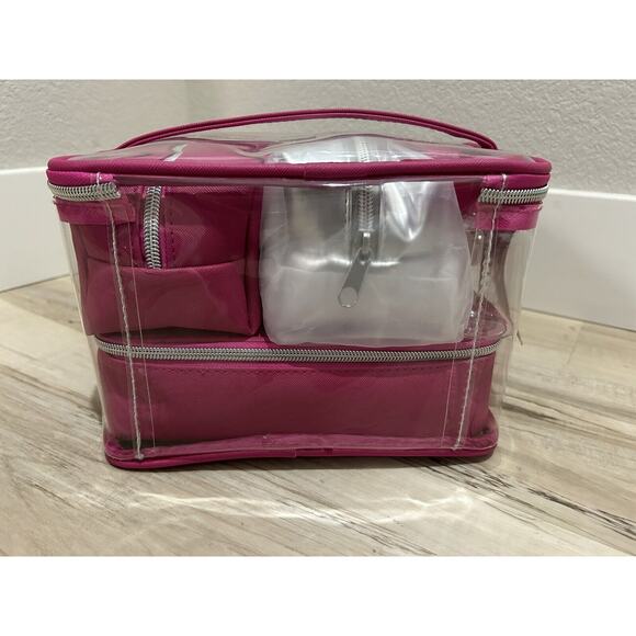 Pink/Clear Travel Cosmetic Bag Organizer 8 Piece Set New (9x6x7) - Picture 5 of 7